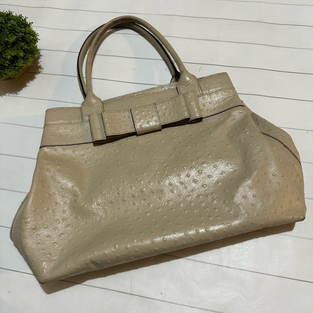 Kate Spade ♠️‎ Charm City Bow Ostrich Leather Diehl Sidewalk Tote Bag Purse
